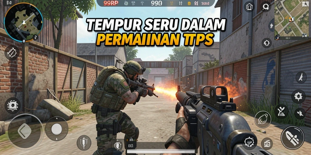 Screenshot utama menampilkan aksi seru dalam game TPS.