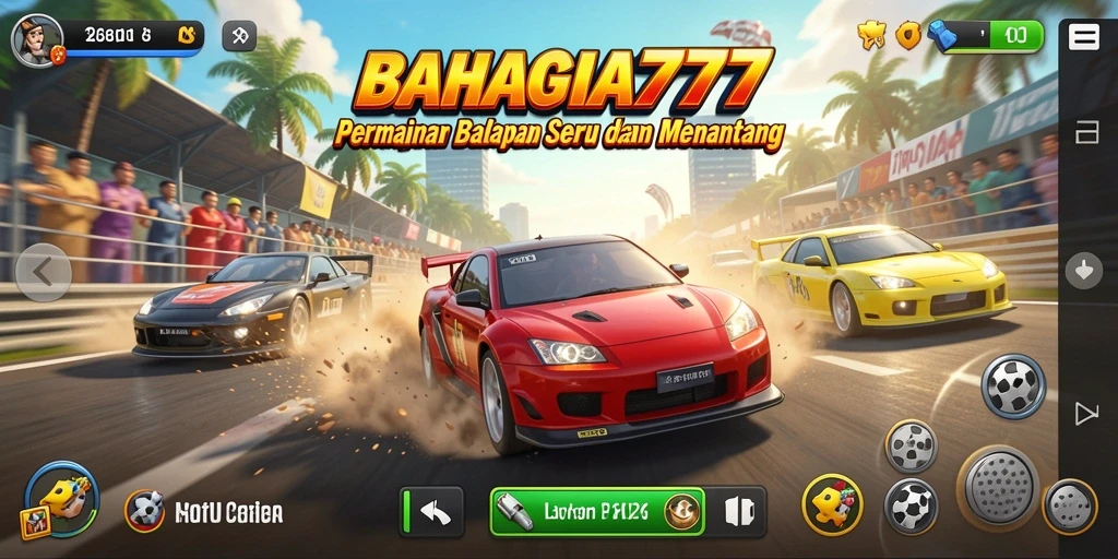 Tangkapan layar menunjukkan aksi balapan seru di BAHAGIA777.