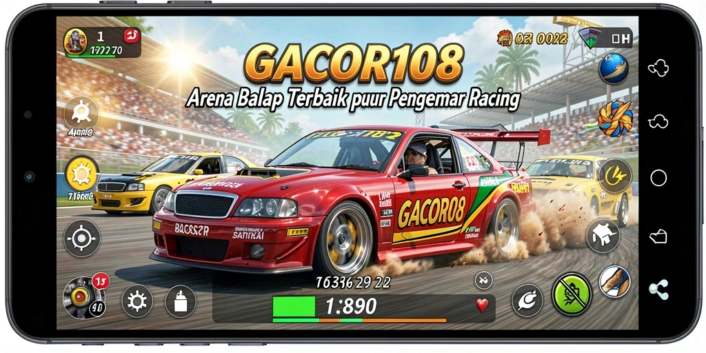 Tampilan gameplay GACOR108 yang mendebarkan saat balapan di trek.