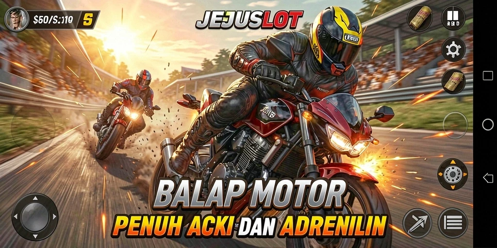 Tampilan gameplay JEJUSLOT yang penuh aksi dan dramatis saat balapan.