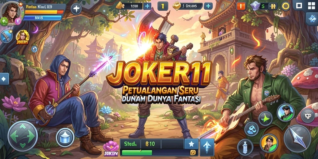 Screenshot utama JOKER11 menampilkan aksi petualangan seru di dunia fantasi.