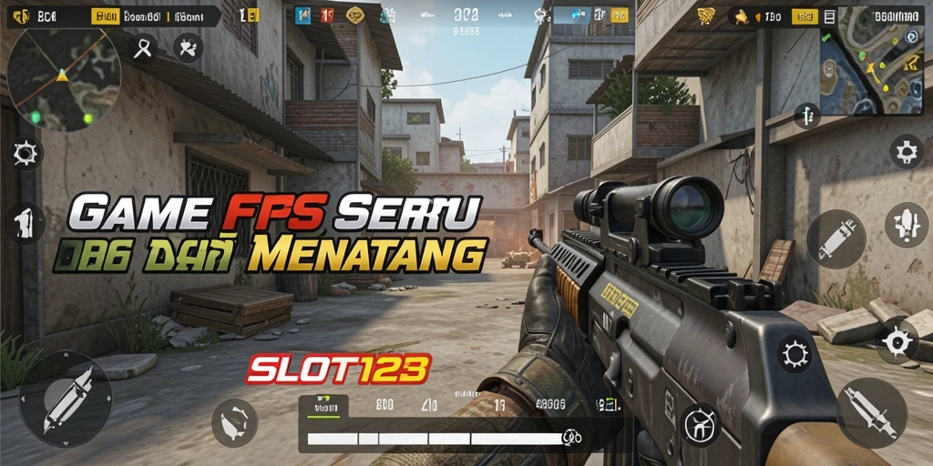 Screenshot utama menampilkan aksi cepat dalam game FPS.
