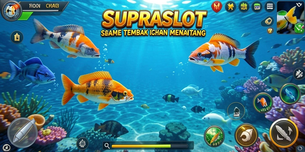 Screenshot gameplay menembak ikan di SUPRASLOT yang menarik.